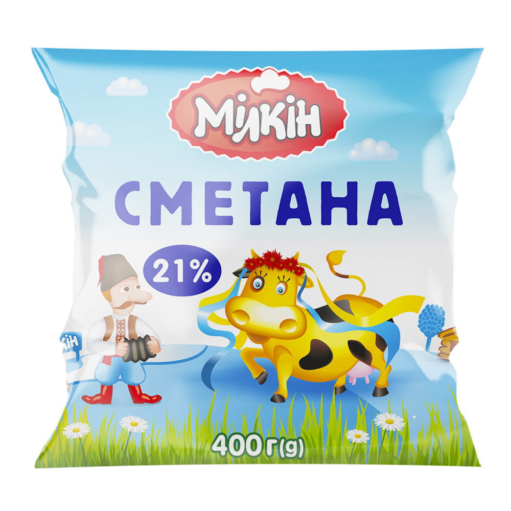 Сметана МІЛКІН 21% жирності 400г, плівка поліетиленова